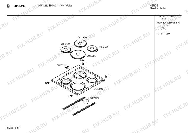Схема №5 HSN282BNN с изображением Инструкция по эксплуатации для плиты (духовки) Bosch 00527582