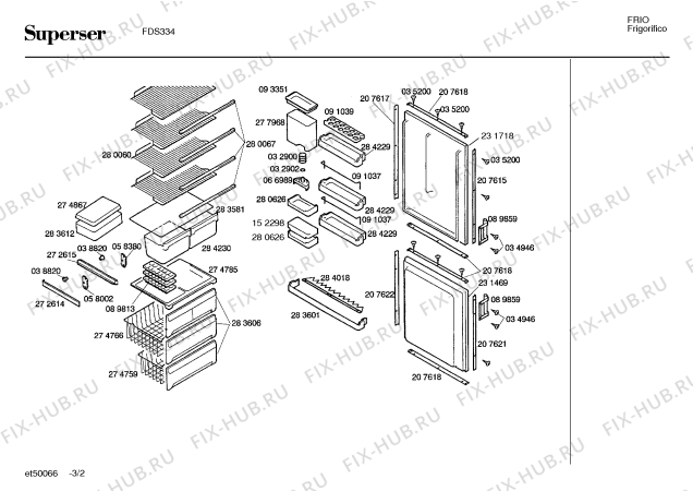 Взрыв-схема холодильника Superser FDS334 - Схема узла 02