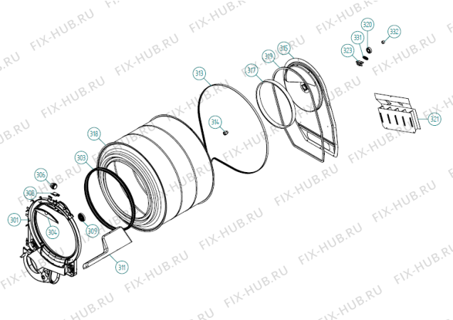 Взрыв-схема стиральной машины Gorenje Prof TDV US   -Metal Grey (900002794, TDC33US) - Схема узла 03