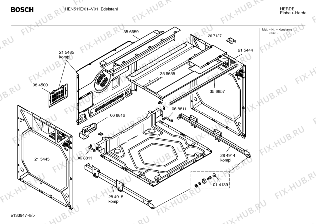 Взрыв-схема плиты (духовки) Bosch HEN515E - Схема узла 05