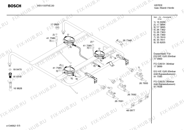 Схема №5 HM13252NE, Siemens с изображением Столешница для плиты (духовки) Siemens 00239259