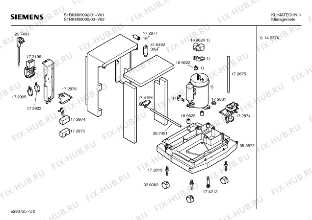 Взрыв-схема кондиционера Siemens S1RKM09002 - Схема узла 02