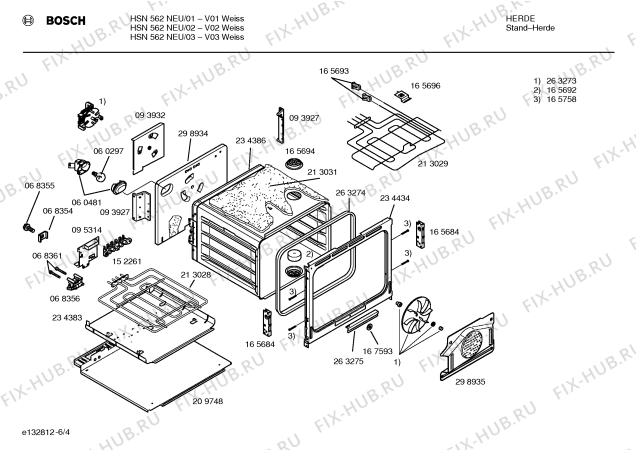 Схема №6 HSN562NEU с изображением Инструкция по эксплуатации для плиты (духовки) Bosch 00521890
