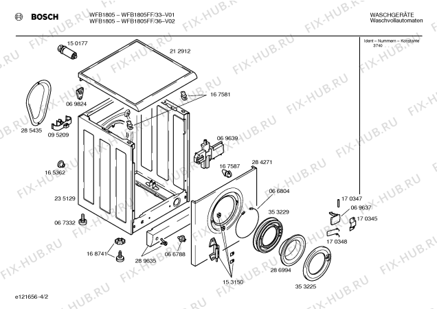 Взрыв-схема стиральной машины Bosch WFB1805FF BOSCH WFB 1805 - Схема узла 02