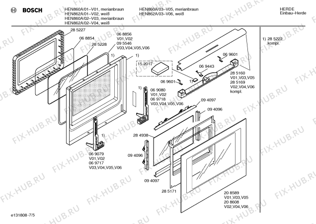 Схема №7 HEN860A с изображением Панель для духового шкафа Bosch 00285835
