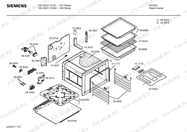 Взрыв-схема плиты (духовки) Siemens HS23221EU - Схема узла 03
