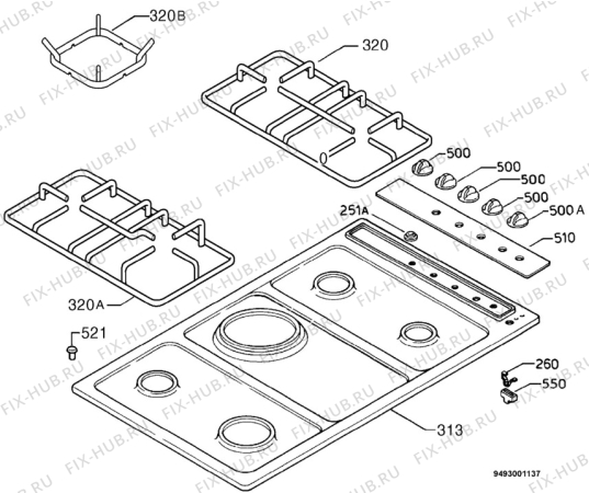 Взрыв-схема плиты (духовки) Electrolux PIANO X KIT EHT985X - Схема узла Hob 271