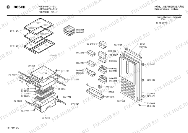 Схема №3 KIF2402 с изображением Дверь морозильной камеры для холодильной камеры Bosch 00278147