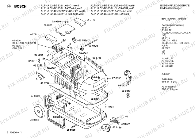 Схема №4 BBS3211CH ALPHA 32 с изображением Модуль для мини-пылесоса Bosch 00055508