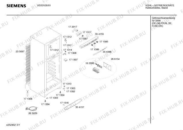 Схема №3 KS33V20EU с изображением Терморегулятор для холодильника Siemens 00171310