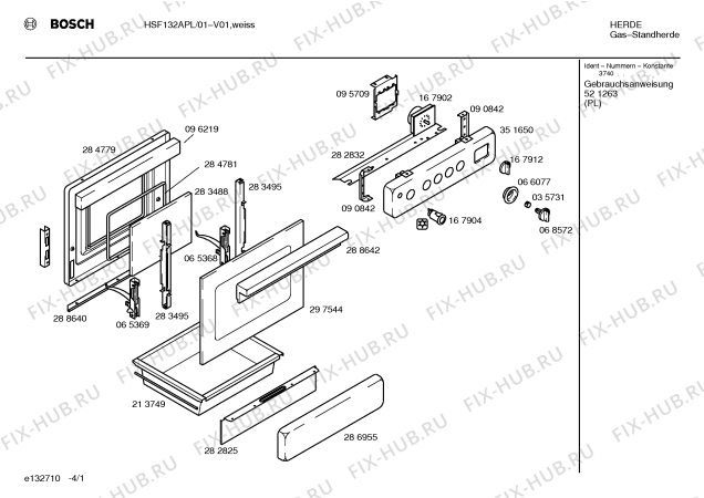 Схема №4 HSF132APL с изображением Панель для духового шкафа Bosch 00351650