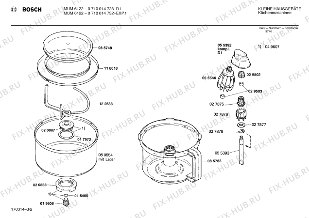 Взрыв-схема кухонного комбайна Bosch 0710014723 MUM6122 - Схема узла 02