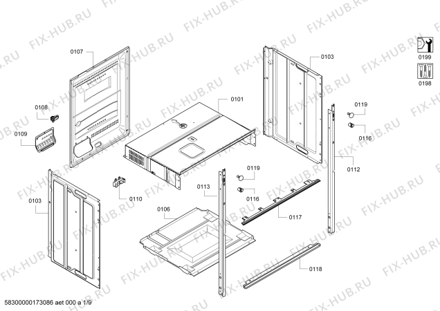 Схема №9 HBM56B551B с изображением Внешняя дверь для электропечи Bosch 00688776