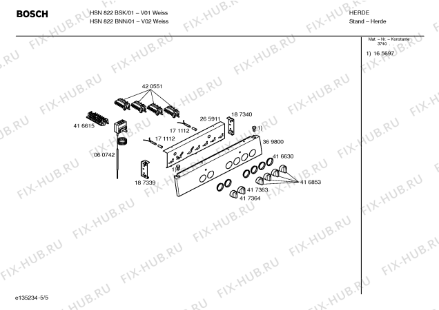 Взрыв-схема плиты (духовки) Bosch HSN822BNN - Схема узла 05