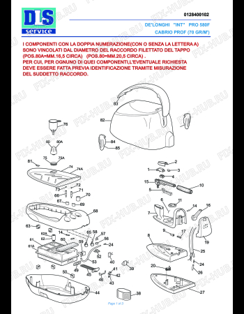 Схема №1 PRO 580F CABRIO PROF с изображением Кнопка для утюга (парогенератора) DELONGHI 5928122300