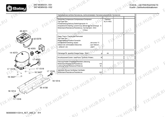 Схема №4 KGU34621EU с изображением Компрессор для холодильной камеры Bosch 00144373