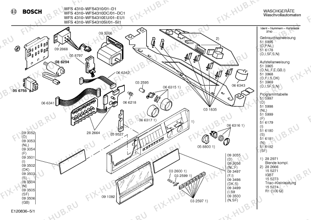 Схема №5 WFS4310SI WFS4310 с изображением Инструкция по эксплуатации для стиралки Bosch 00516178