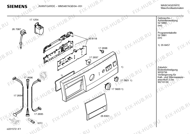 Схема №4 WM5487AGB avantgarde с изображением Панель управления для стиралки Siemens 00358457
