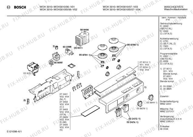 Схема №6 WOH3110, WOH3110 с изображением Инструкция по эксплуатации для стиральной машины Bosch 00514949