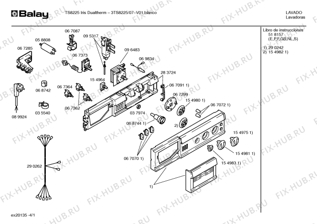 Схема №3 3TS8225 TS8225 IRIS DUALTHERM с изображением Кабель для стиралки Bosch 00290262