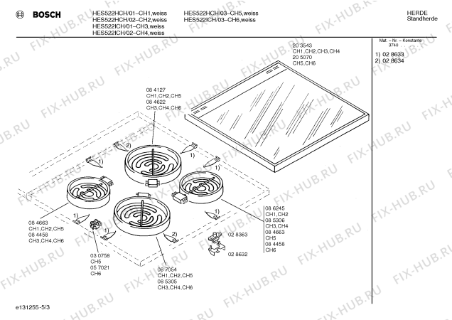 Схема №3 0750081019 HES522G с изображением Стеклокерамика для электропечи Bosch 00203543