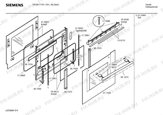 Схема №6 HE44078 с изображением Ручка двери для плиты (духовки) Siemens 00361274