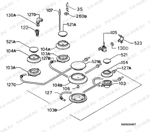 Взрыв-схема плиты (духовки) Electrolux EHG674X - Схема узла Functional parts 267