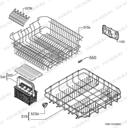 Взрыв-схема посудомоечной машины Electrolux RSF6521LOX - Схема узла Basket 160