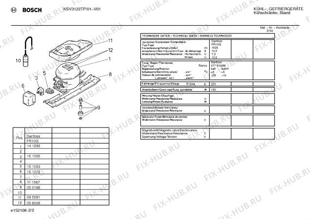 Схема №1 KSV3122TP с изображением Компрессор для холодильной камеры Bosch 00141292