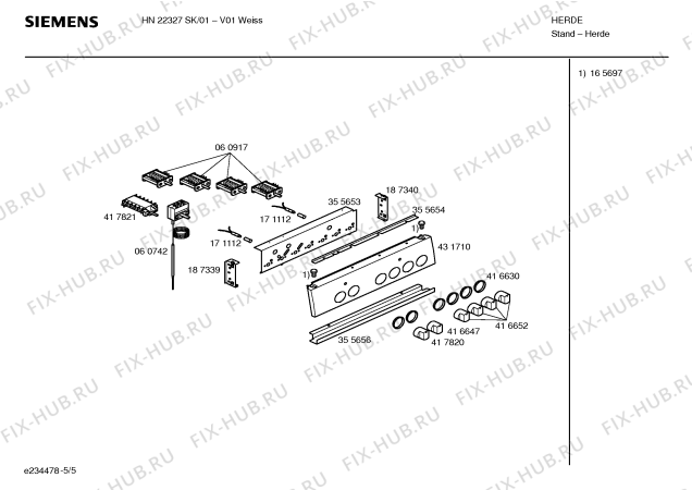 Схема №5 HN22327SK с изображением Ручка управления духовкой для духового шкафа Siemens 00417820