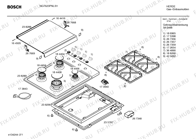 Схема №2 NGT623PNL Bosch с изображением Инструкция по эксплуатации для плиты (духовки) Bosch 00580488