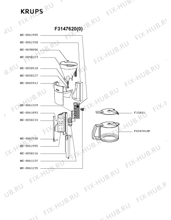 Взрыв-схема кофеварки (кофемашины) Krups F3147620(0) - Схема узла 2P001807.4P2