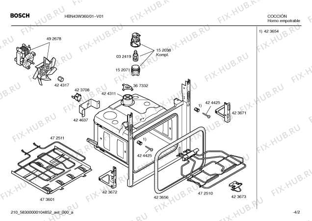 Взрыв-схема плиты (духовки) Bosch HBN43W360 - Схема узла 02