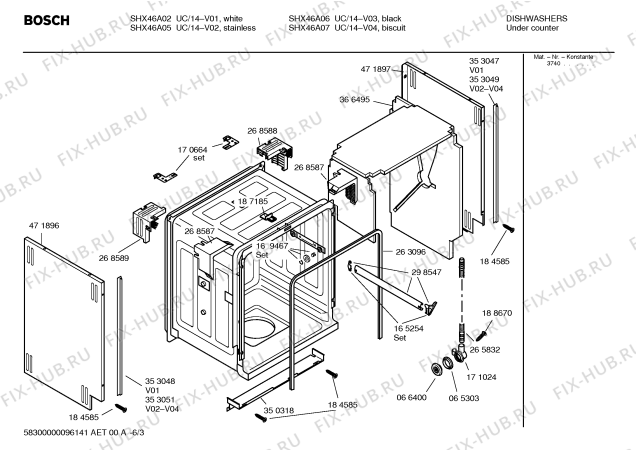 Взрыв-схема посудомоечной машины Bosch SHX46A07UC Bosch - Схема узла 03