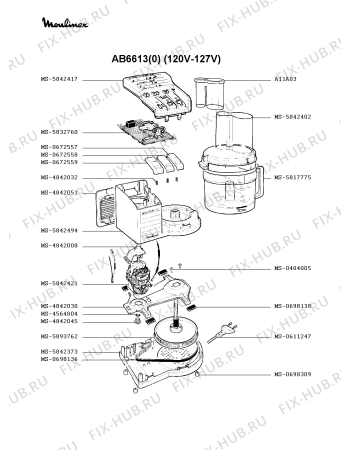 Взрыв-схема кухонного комбайна Moulinex AB6613(0) - Схема узла 4P000414.4P2