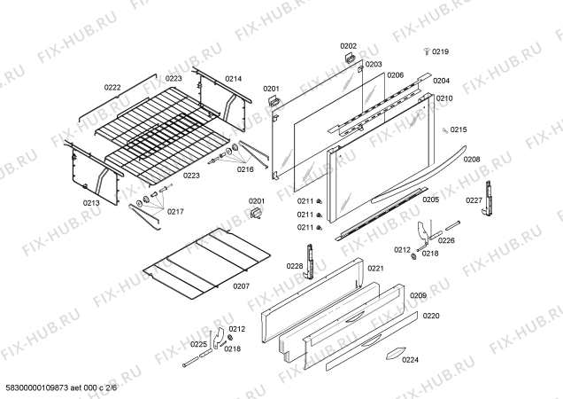 Схема №5 HSK66I43EH P3 INOX 6Q с изображением Дверь для электропечи Bosch 00242210