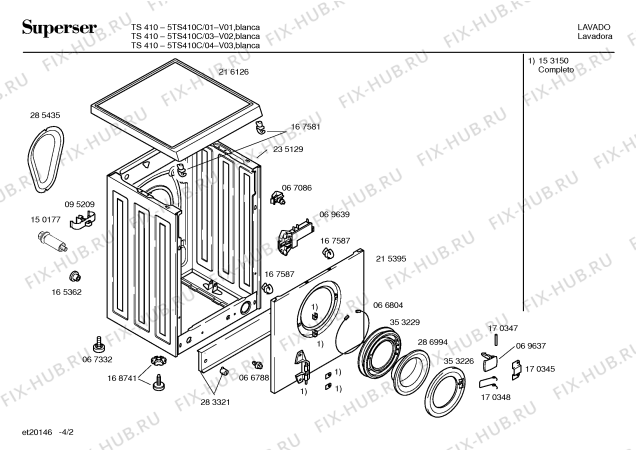 Взрыв-схема стиральной машины Superser 5TS410C TS410 - Схема узла 02