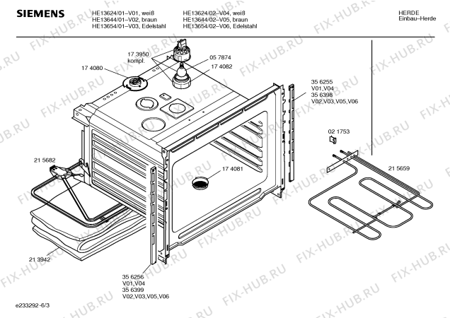 Схема №6 HE13654 с изображением Инструкция по эксплуатации для плиты (духовки) Siemens 00525989