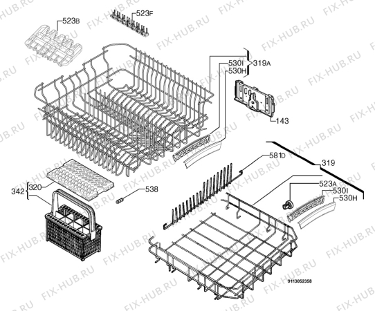 Взрыв-схема посудомоечной машины Westinghouse WDU903SA - Схема узла Basket 160