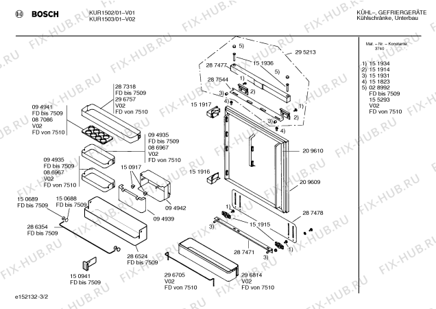 Взрыв-схема холодильника Bosch KUR1503 - Схема узла 02
