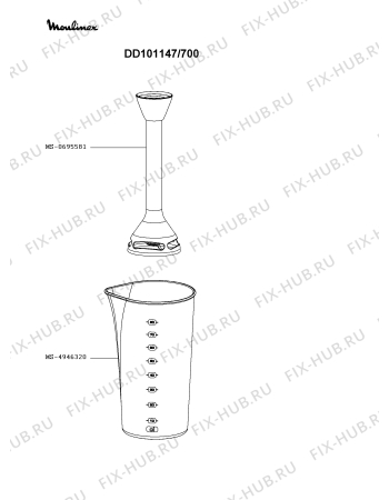 Взрыв-схема блендера (миксера) Moulinex DD101147/700 - Схема узла PP005654.5P2