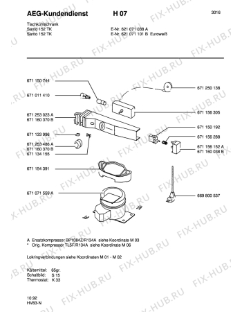 Взрыв-схема холодильника Aeg SAN152 TK - Схема узла Refrigerator cooling system