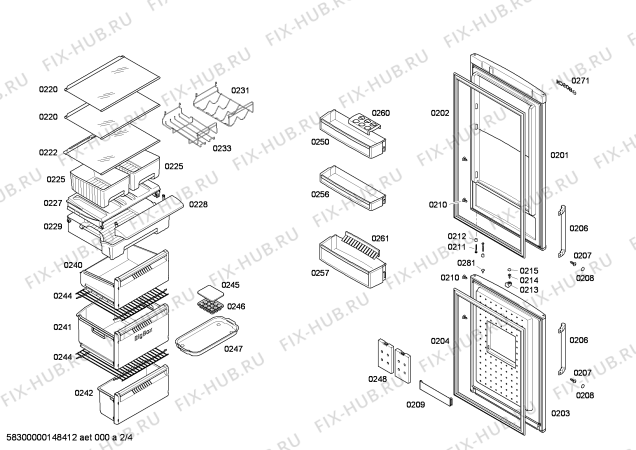 Схема №3 KGH39A47GB Smart с изображением Дверь для холодильной камеры Bosch 00249717