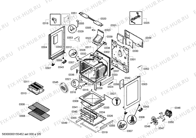 Схема №5 HGS5L53UC с изображением Крышка для электропечи Bosch 00649308