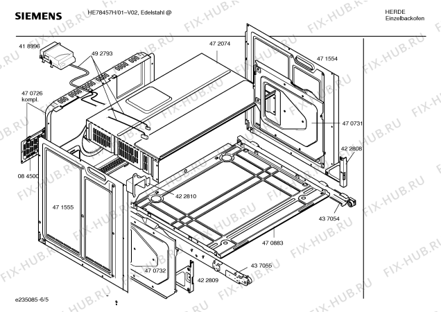 Схема №5 HE78457H с изображением Инструкция по эксплуатации для электропечи Siemens 00589008