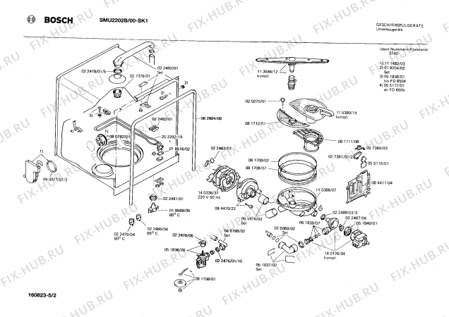 Взрыв-схема посудомоечной машины Bosch SMU2202B - Схема узла 02