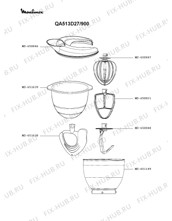 Взрыв-схема кухонного комбайна Moulinex QA513D27/900 - Схема узла MP006007.0P2