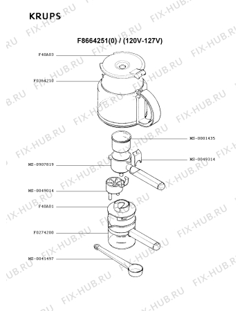 Взрыв-схема кофеварки (кофемашины) Krups F8664251(0) - Схема узла QP001838.6P4