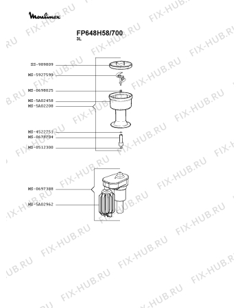 Взрыв-схема кухонного комбайна Moulinex FP648H58/700 - Схема узла 9P005710.5P4