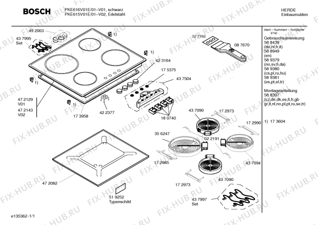 Схема №1 PKE615V01A с изображением Стеклокерамика для плиты (духовки) Bosch 00472143